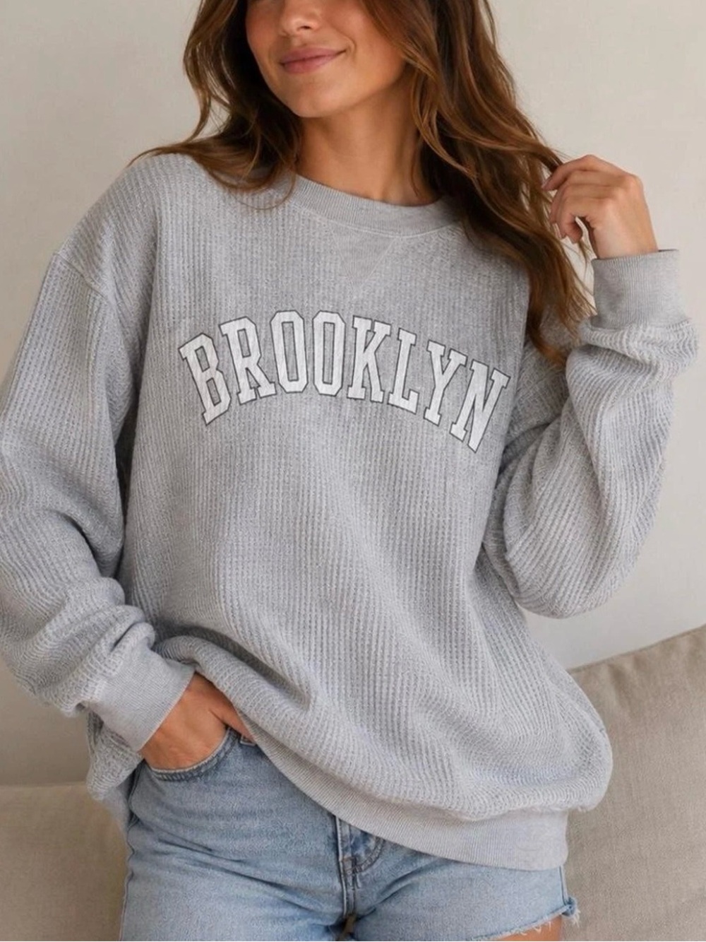 Aerie Brooklyn oversized Gray Waffle Knit Sweater